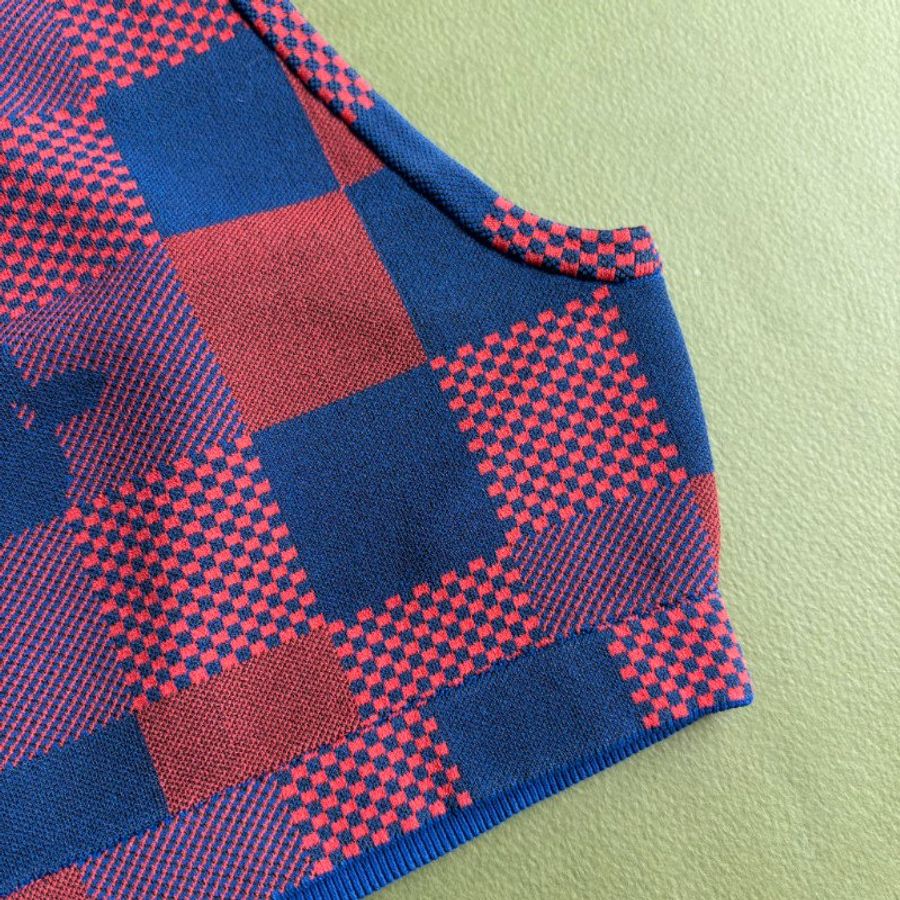 ::Louis Vuitton:: 經典拼色格紋 坦克運動背心 短褲 套裝 Red Monogram Damier Knit Sports Cropped Tank-3