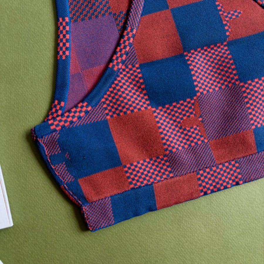 ::Louis Vuitton:: 經典拼色格紋 坦克運動背心 短褲 套裝 Red Monogram Damier Knit Sports Cropped Tank-9