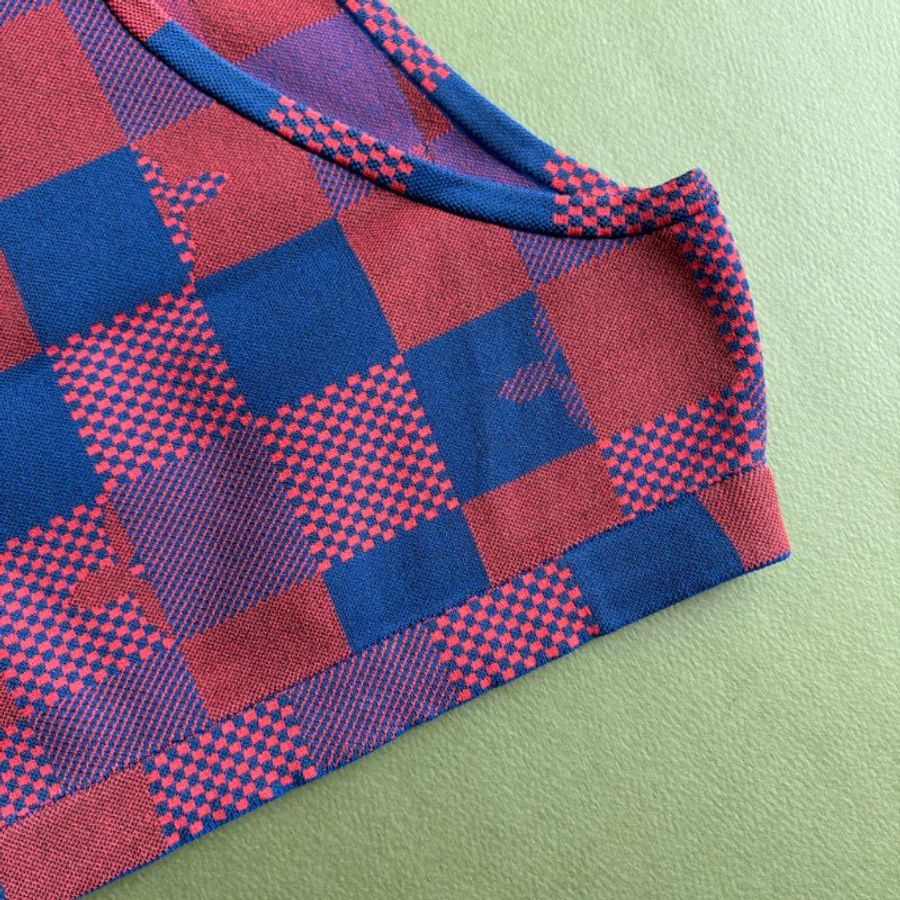 ::Louis Vuitton:: 經典拼色格紋 坦克運動背心 短褲 套裝 Red Monogram Damier Knit Sports Cropped Tank-10