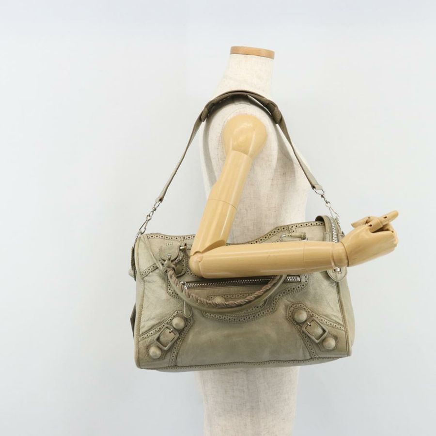 【日本直送】BALENCIAGA Giant City Bag 皮革 2way Gray Silver 204529 Auth yk20579SAV-30
