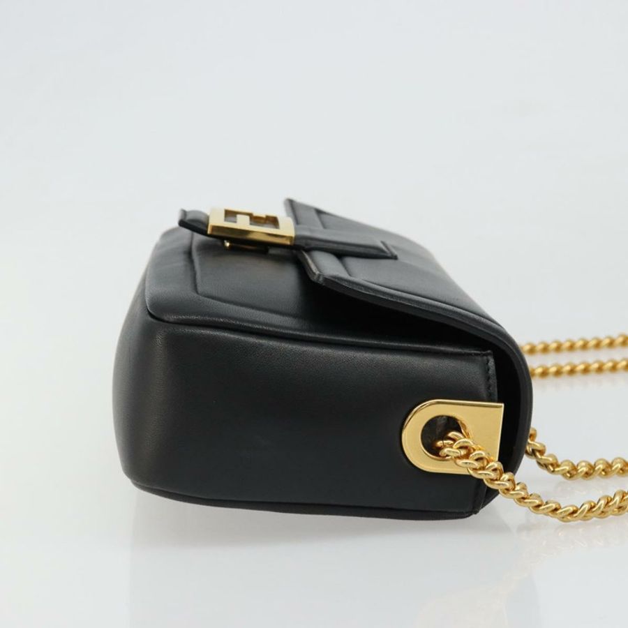 【日本直送】FENDI 法國包鏈條單肩包 皮革 黑色 金色 正品 yk20513SAV-2