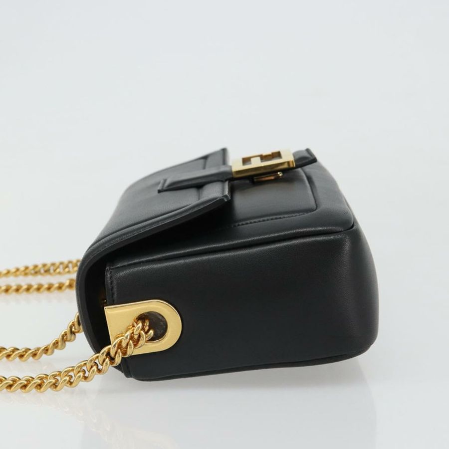 【日本直送】FENDI 法國包鏈條單肩包 皮革 黑色 金色 正品 yk20513SAV-3