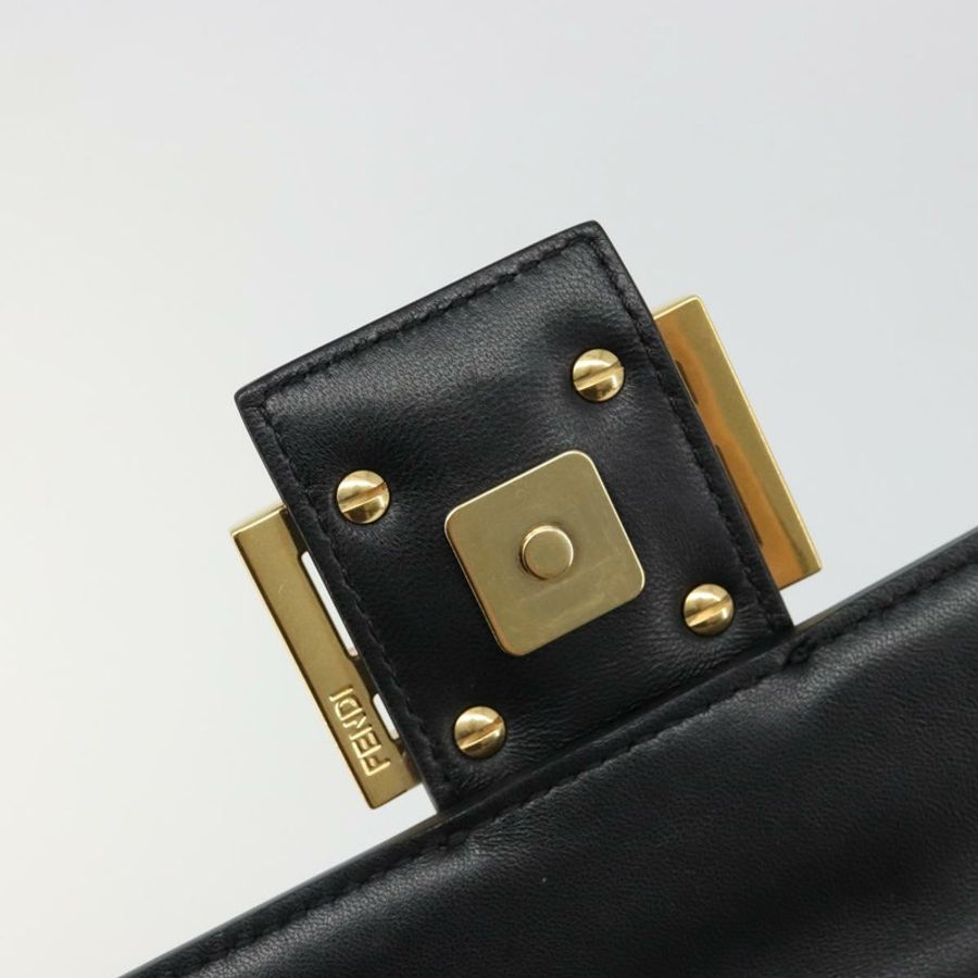 【日本直送】FENDI 法國包鏈條單肩包 皮革 黑色 金色 正品 yk20513SAV-8