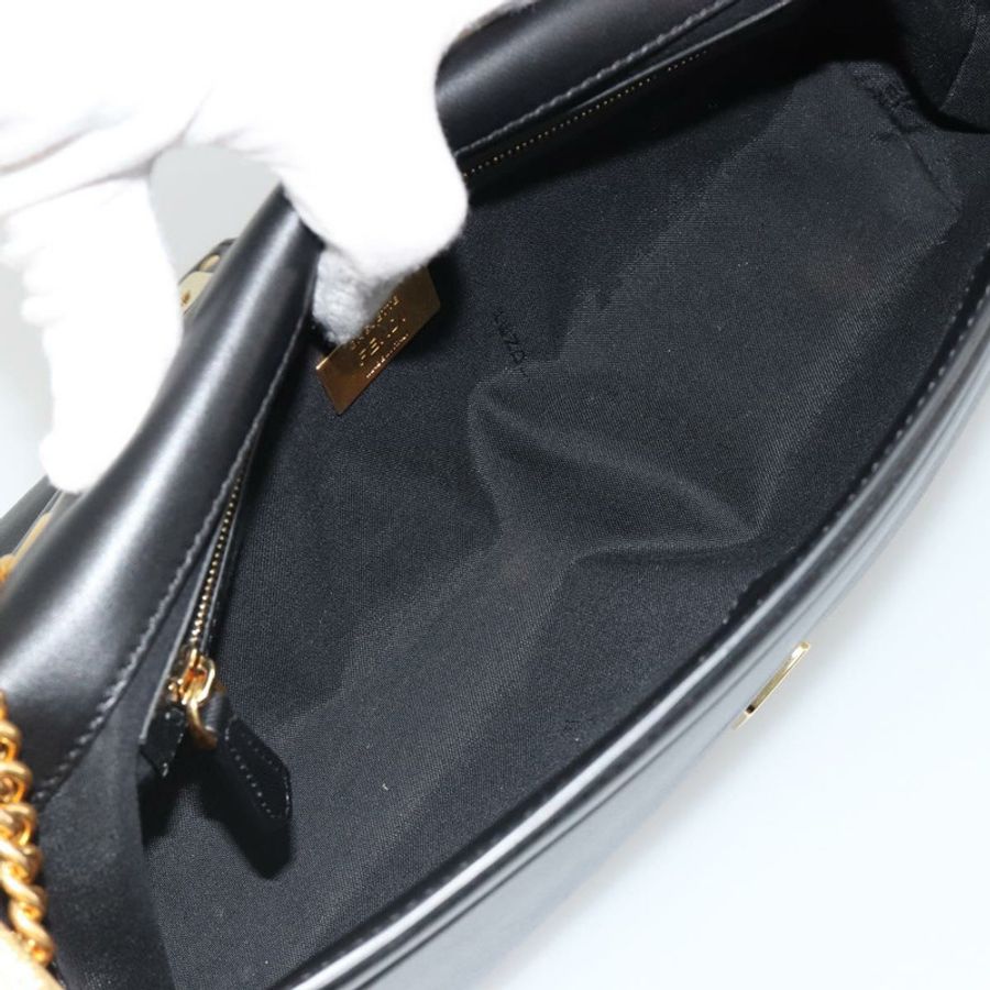 【日本直送】FENDI 法國包鏈條單肩包 皮革 黑色 金色 正品 yk20513SAV-9