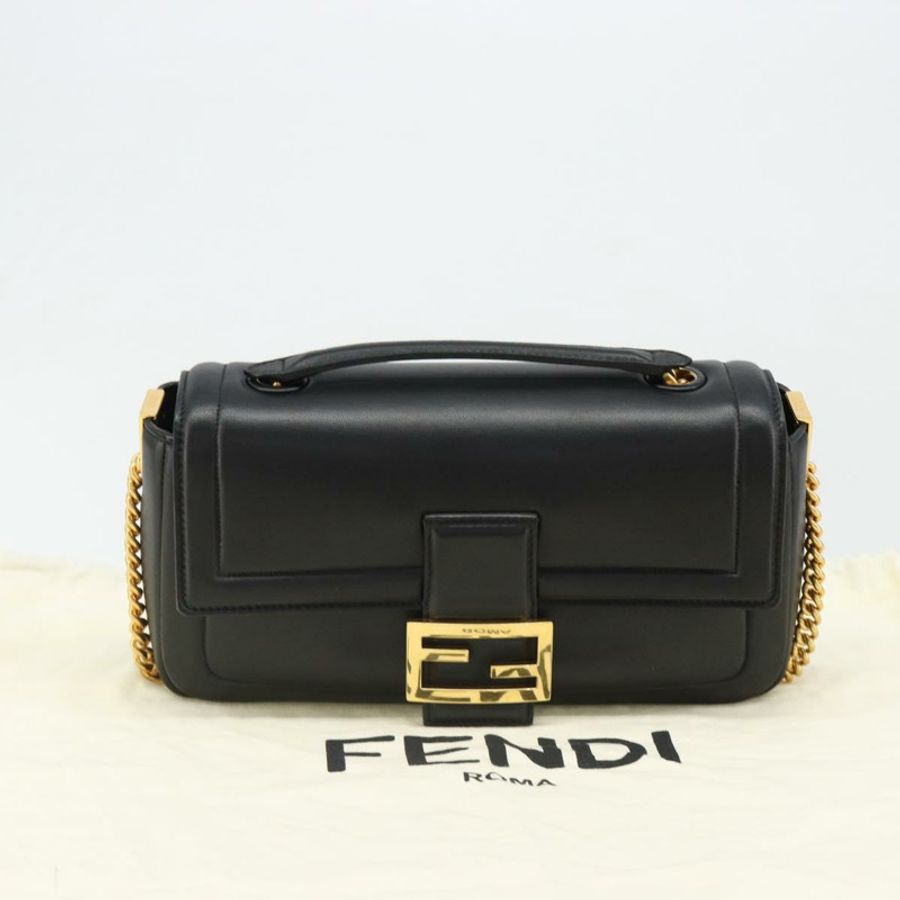 【日本直送】FENDI 法國包鏈條單肩包 皮革 黑色 金色 正品 yk20513SAV-11