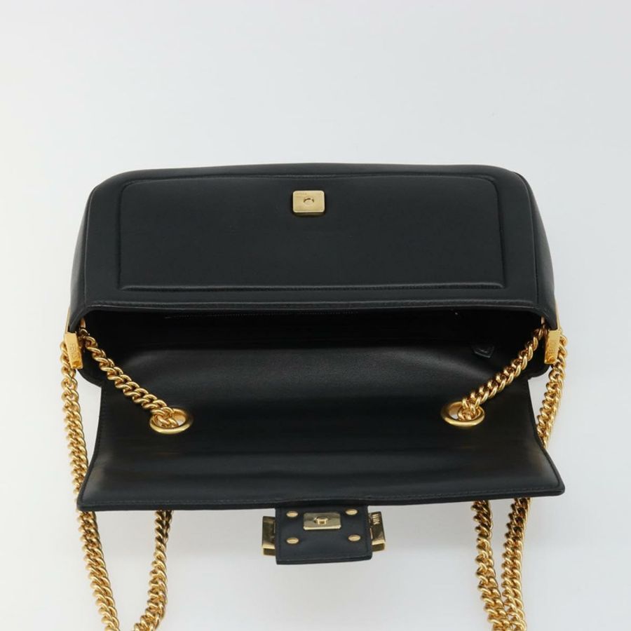 【日本直送】FENDI 法國包鏈條單肩包 皮革 黑色 金色 正品 yk20513SAV-19