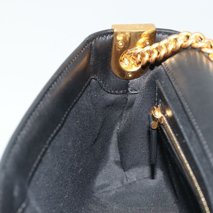 【日本直送】FENDI 法國包鏈條單肩包 皮革 黑色 金色 正品 yk20513SAV-22