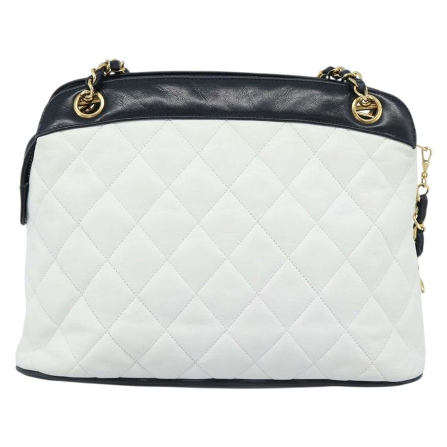 【日本直送】香奈兒 (CHANEL) 絎縫鏈條肩背包 白色 金色 CC 標誌 正品 mr2545V-1