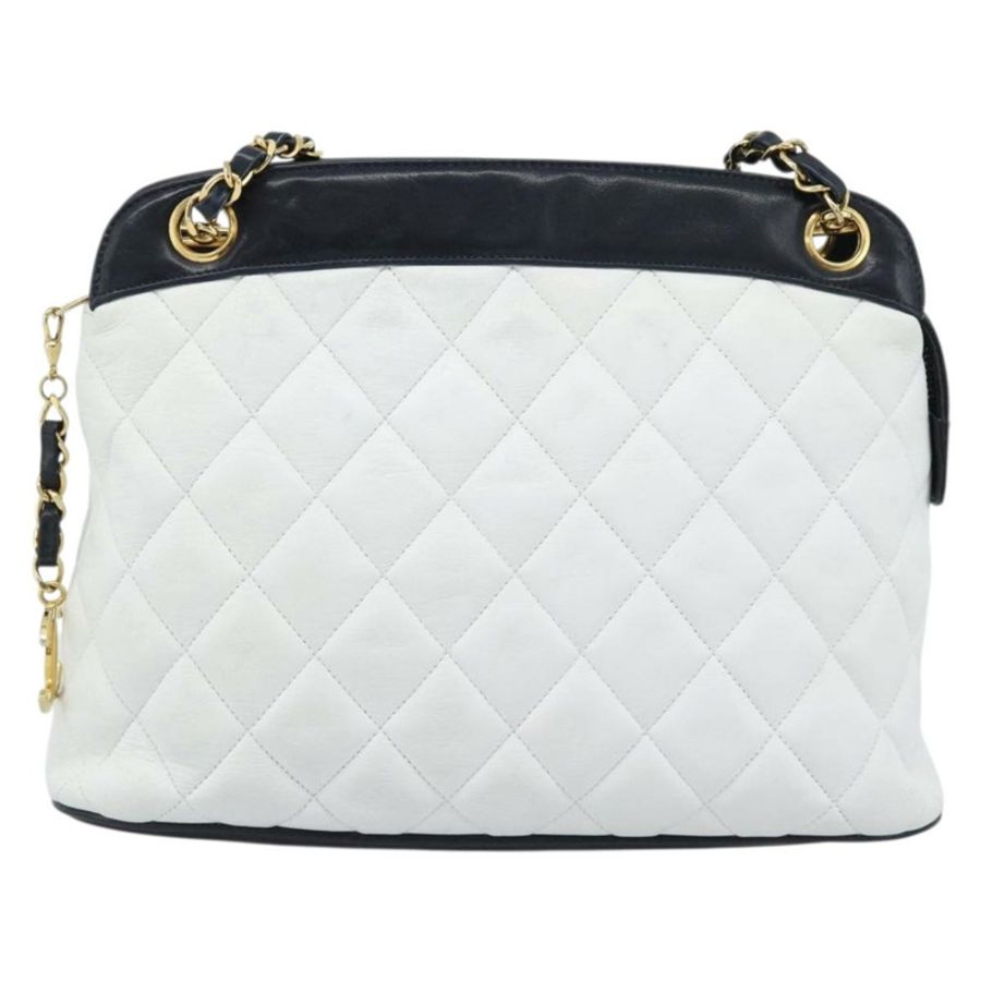 【日本直送】香奈兒 (CHANEL) 絎縫鏈條肩背包 白色 金色 CC 標誌 正品 mr2545V-12
