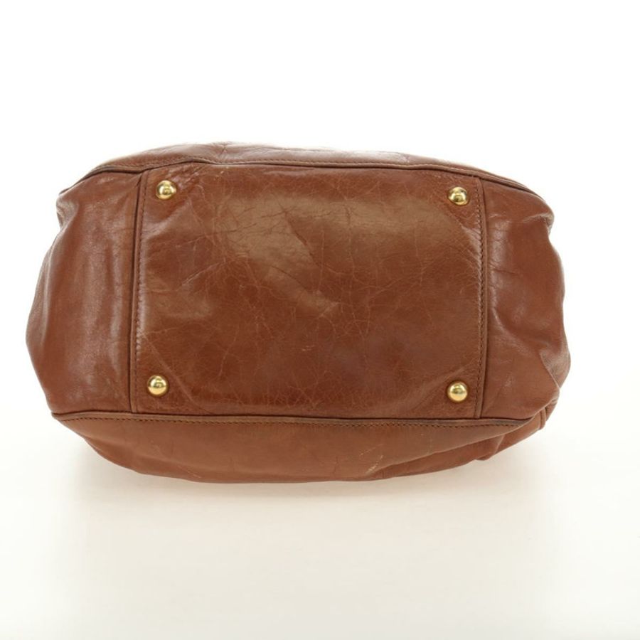 【日本直送】Miu Miu 側邊絲帶手提包 皮革 兩用 棕色 金色 正品 bs35815V-4