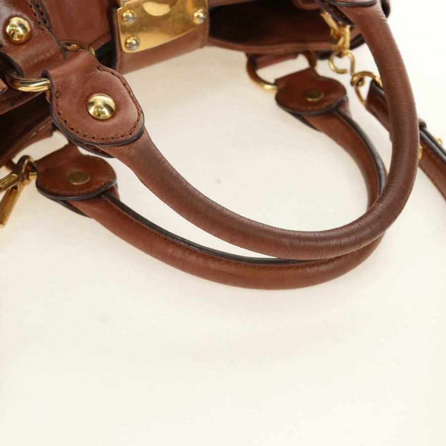 【日本直送】Miu Miu 側邊絲帶手提包 皮革 兩用 棕色 金色 正品 bs35815V-6