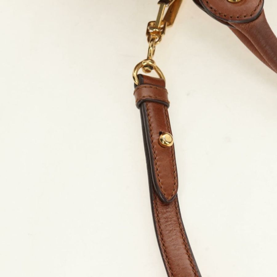 【日本直送】Miu Miu 側邊絲帶手提包 皮革 兩用 棕色 金色 正品 bs35815V-9
