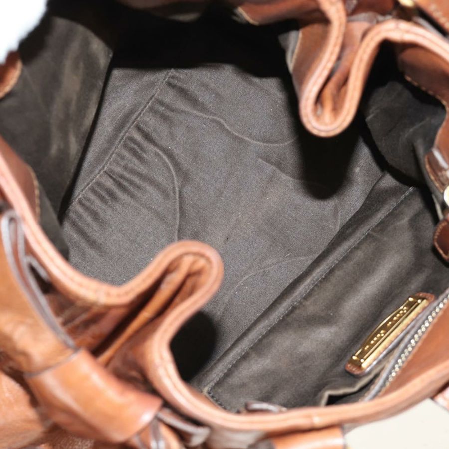 【日本直送】Miu Miu 側邊絲帶手提包 皮革 兩用 棕色 金色 正品 bs35815V-10