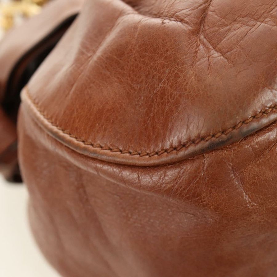 【日本直送】Miu Miu 側邊絲帶手提包 皮革 兩用 棕色 金色 正品 bs35815V-14