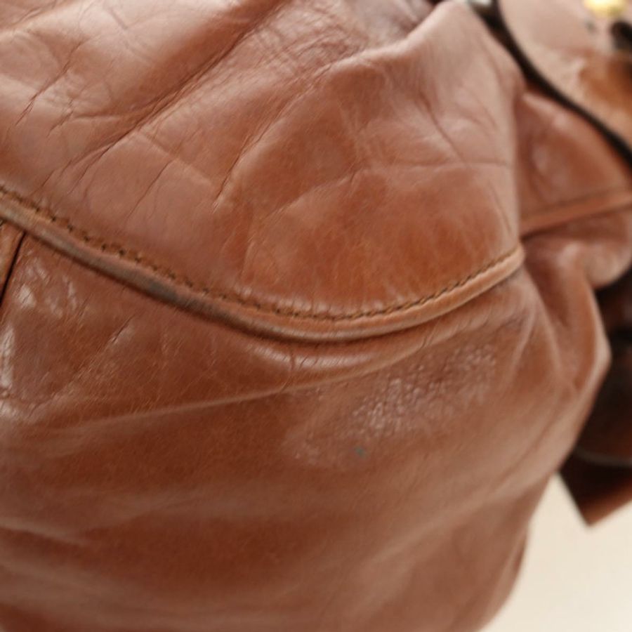 【日本直送】Miu Miu 側邊絲帶手提包 皮革 兩用 棕色 金色 正品 bs35815V-15