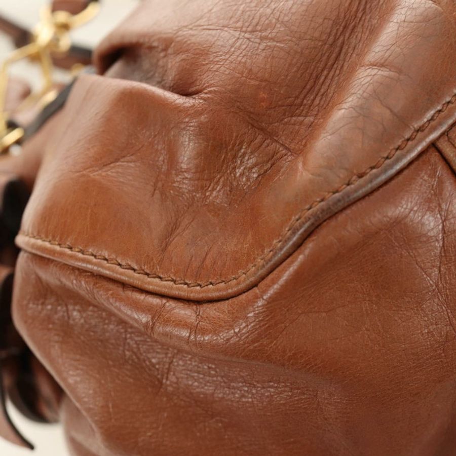 【日本直送】Miu Miu 側邊絲帶手提包 皮革 兩用 棕色 金色 正品 bs35815V-16