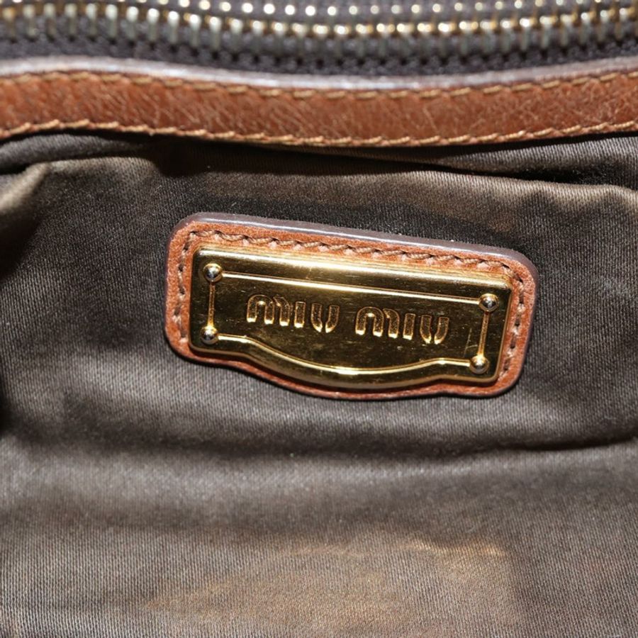 【日本直送】Miu Miu 側邊絲帶手提包 皮革 兩用 棕色 金色 正品 bs35815V-20