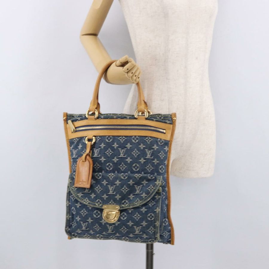 【日本直送】路易威登 Monogram Denim 平底購物手提包 藍色 M95018 LV 正品 190156SAV-25