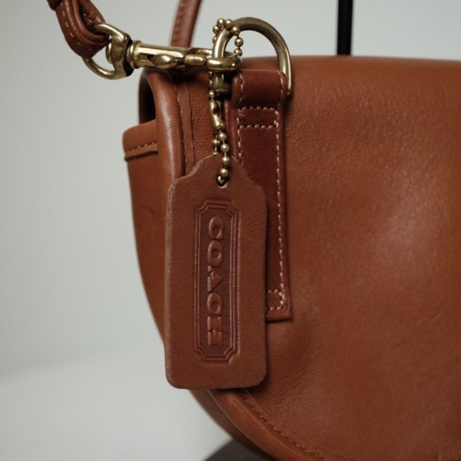 COACH Vintage 1980s 經典絕版美製 焦糖琥珀棕馬鞍斜背包-3