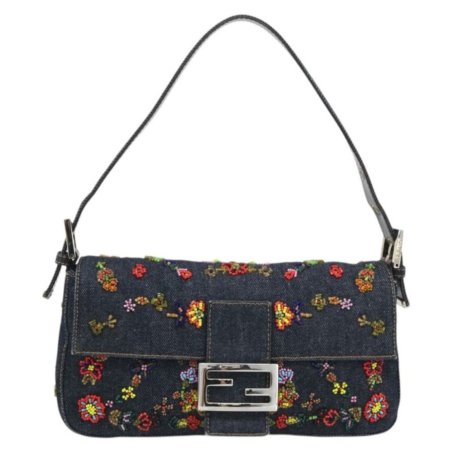 【日本直送】FENDI 牛仔布串珠 Mamma Baguette 單肩包 多色 藍色 正品 yk20706SAM-1