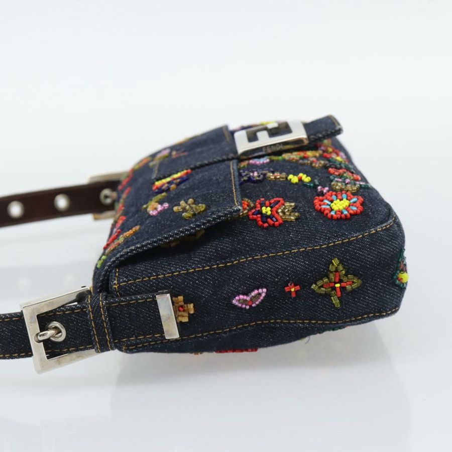 【日本直送】FENDI 牛仔布串珠 Mamma Baguette 單肩包 多色 藍色 正品 yk20706SAM-3