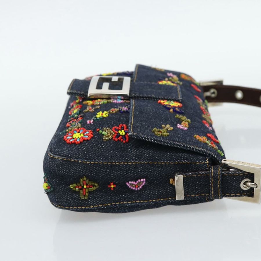 【日本直送】FENDI 牛仔布串珠 Mamma Baguette 單肩包 多色 藍色 正品 yk20706SAM-4