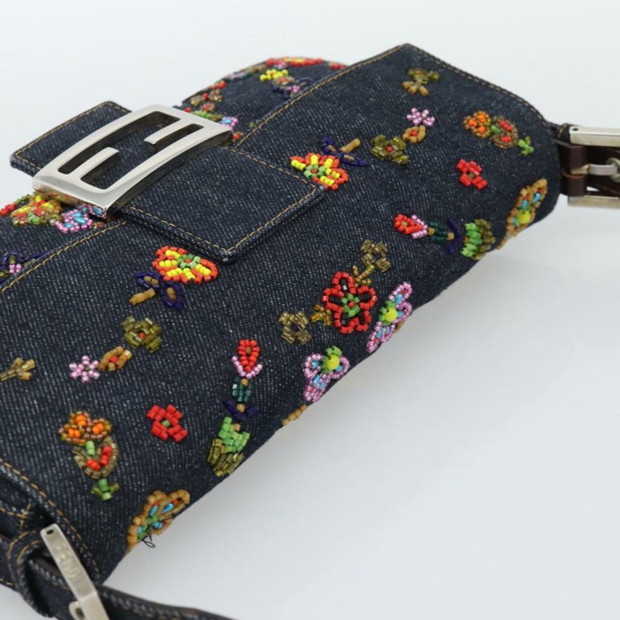 【日本直送】FENDI 牛仔布串珠 Mamma Baguette 單肩包 多色 藍色 正品 yk20706SAM-5