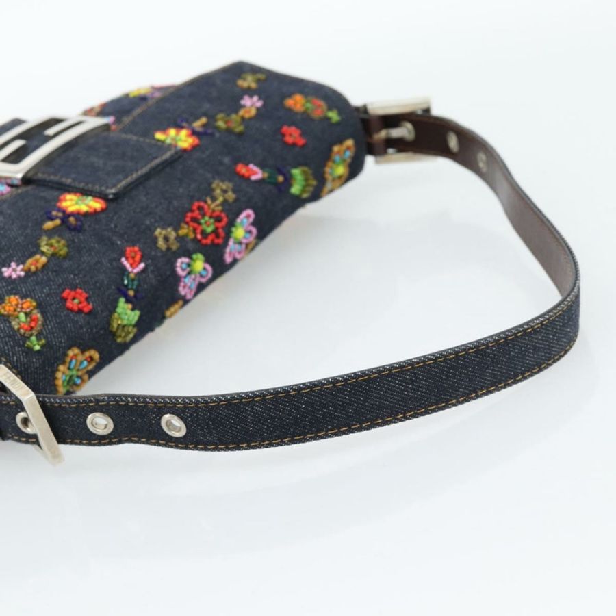 【日本直送】FENDI 牛仔布串珠 Mamma Baguette 單肩包 多色 藍色 正品 yk20706SAM-6