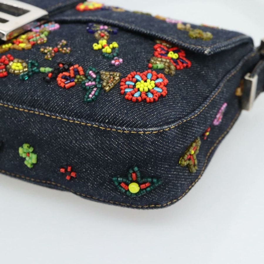 【日本直送】FENDI 牛仔布串珠 Mamma Baguette 單肩包 多色 藍色 正品 yk20706SAM-9