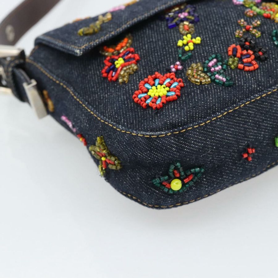 【日本直送】FENDI 牛仔布串珠 Mamma Baguette 單肩包 多色 藍色 正品 yk20706SAM-10