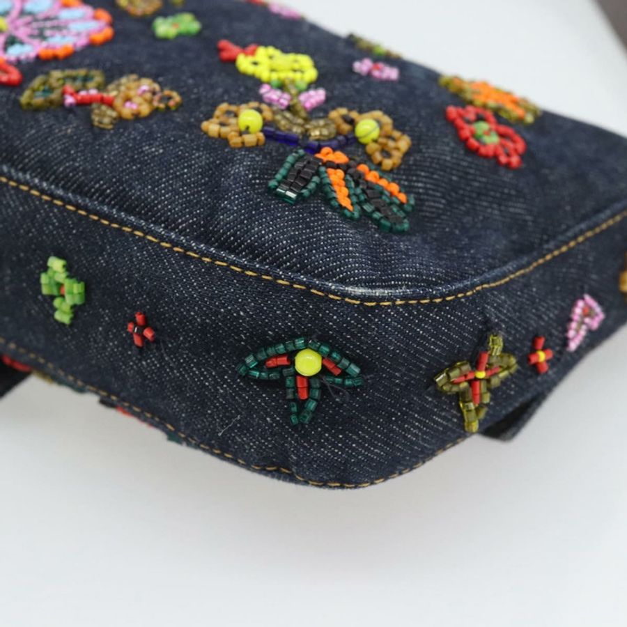 【日本直送】FENDI 牛仔布串珠 Mamma Baguette 單肩包 多色 藍色 正品 yk20706SAM-11