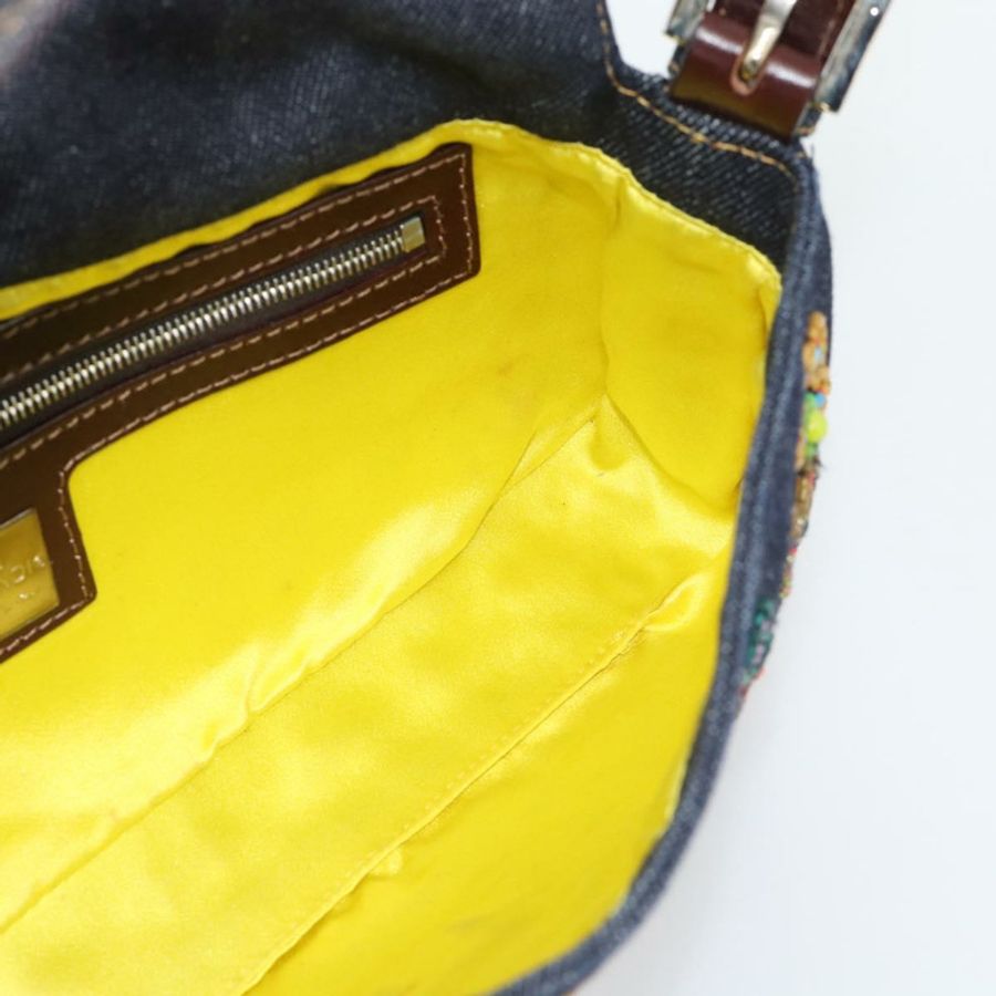 【日本直送】FENDI 牛仔布串珠 Mamma Baguette 單肩包 多色 藍色 正品 yk20706SAM-18