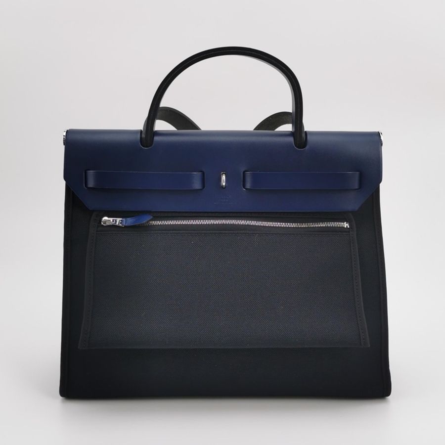 Hermes愛馬仕herbag31 和深藍色拼黑色銀扣-4