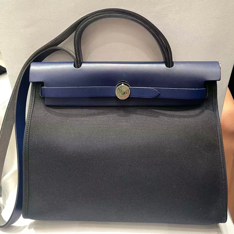 Hermes愛馬仕herbag31 和深藍色拼黑色銀扣-7