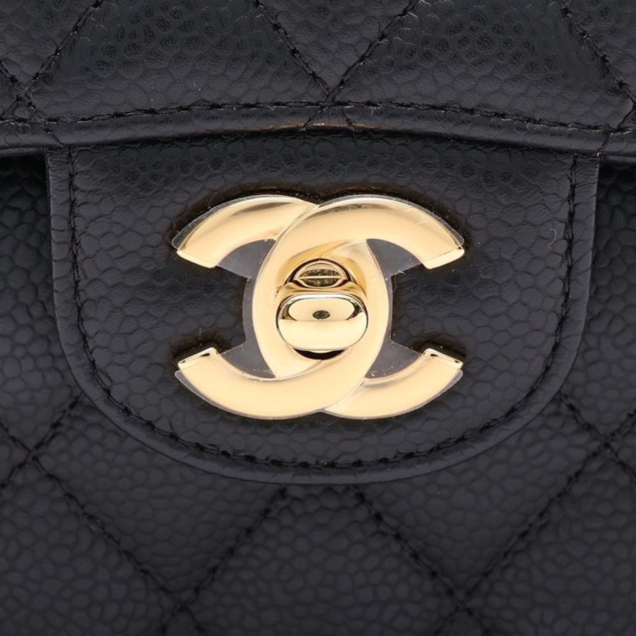 CHANEL 香奈兒 COCO 23 鍊帶肩背包 黑色 荔枝紋牛皮 金扣 A01113 A01113-5