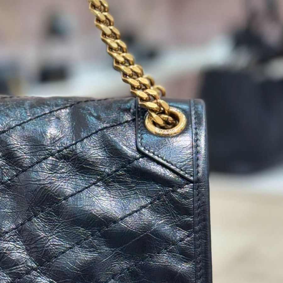 ⏰全新品特賣 專櫃10萬4千4🌺Saint Laurent 633184 YSL 中款復古小牛皮Niki 包 黑色金鏈-7