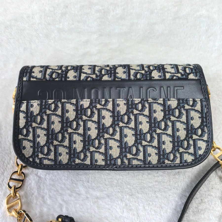 迪奧/Dior 30 Montaigne Avenue 中號 老花 藍色 Oblique 印花 斜背包-1