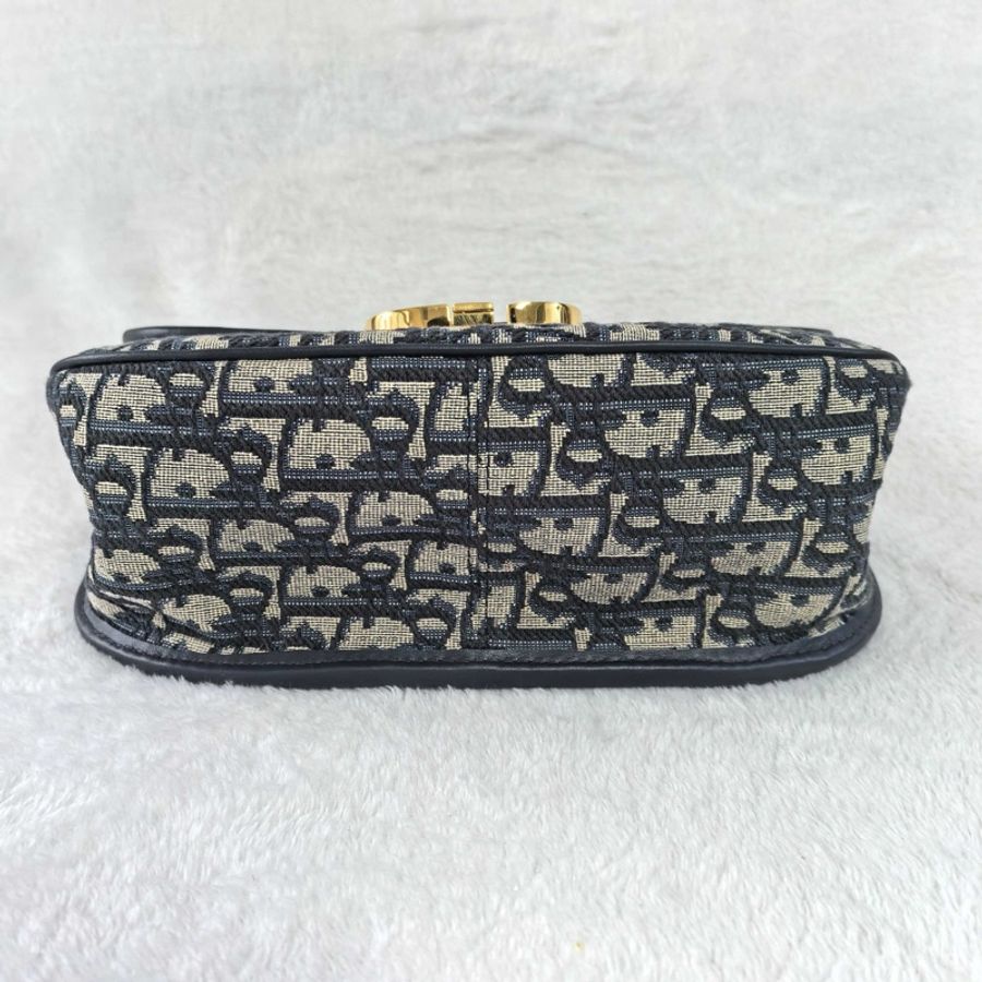 迪奧/Dior  30 montaigne 學院包馬鞍包斜挎包 藍色 Oblique 印花 金扣-4