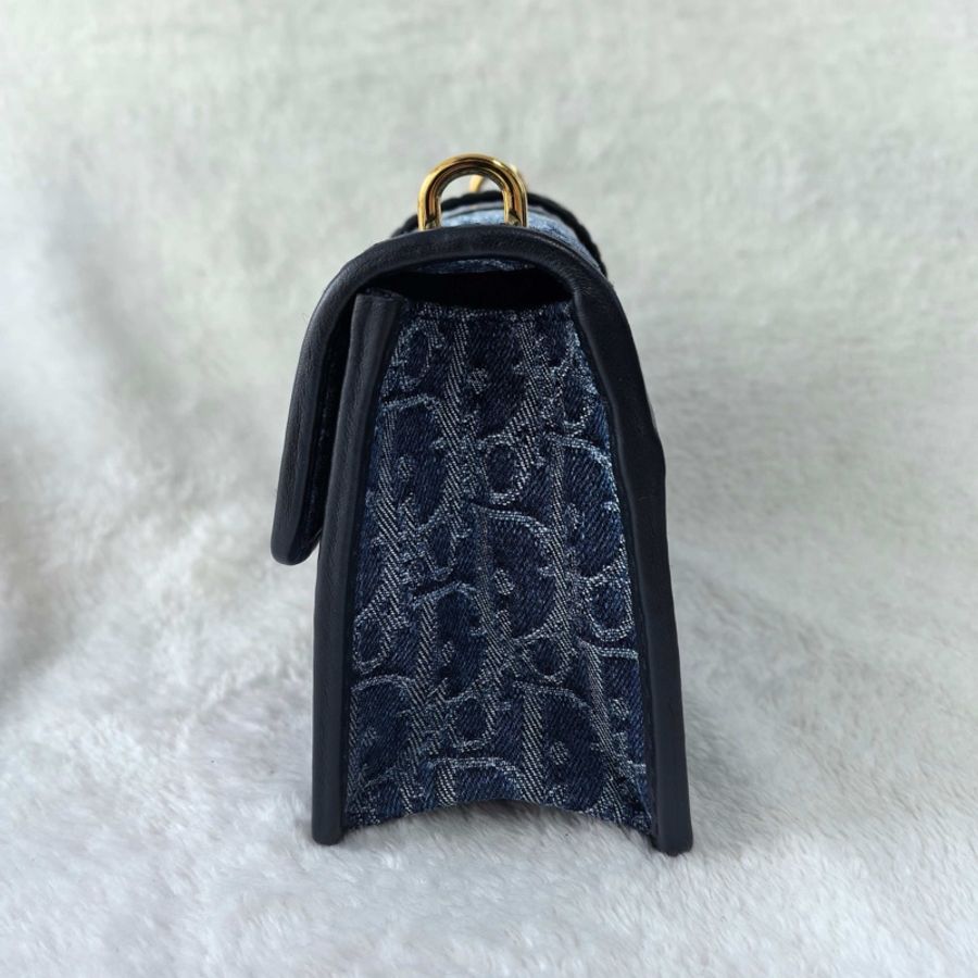 迪奧/Dior 30 Montaigne East-West 鏈條手袋斜背包 藍色金扣-3