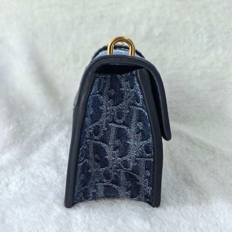 迪奧/Dior 30 Montaigne East-West 鏈條手袋斜背包 藍色金扣-4