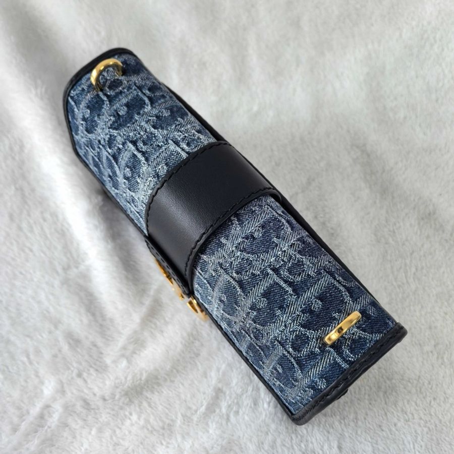 迪奧/Dior 30 Montaigne East-West 鏈條手袋斜背包 藍色金扣-6