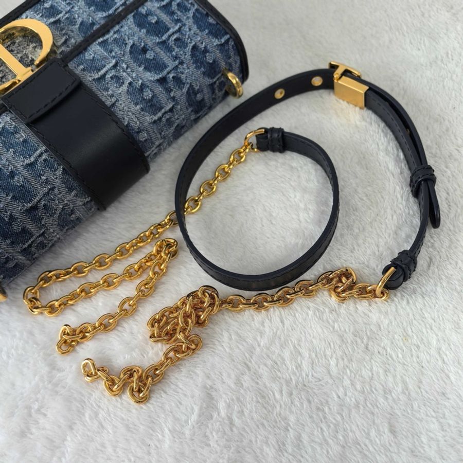 迪奧/Dior 30 Montaigne East-West 鏈條手袋斜背包 藍色金扣-7