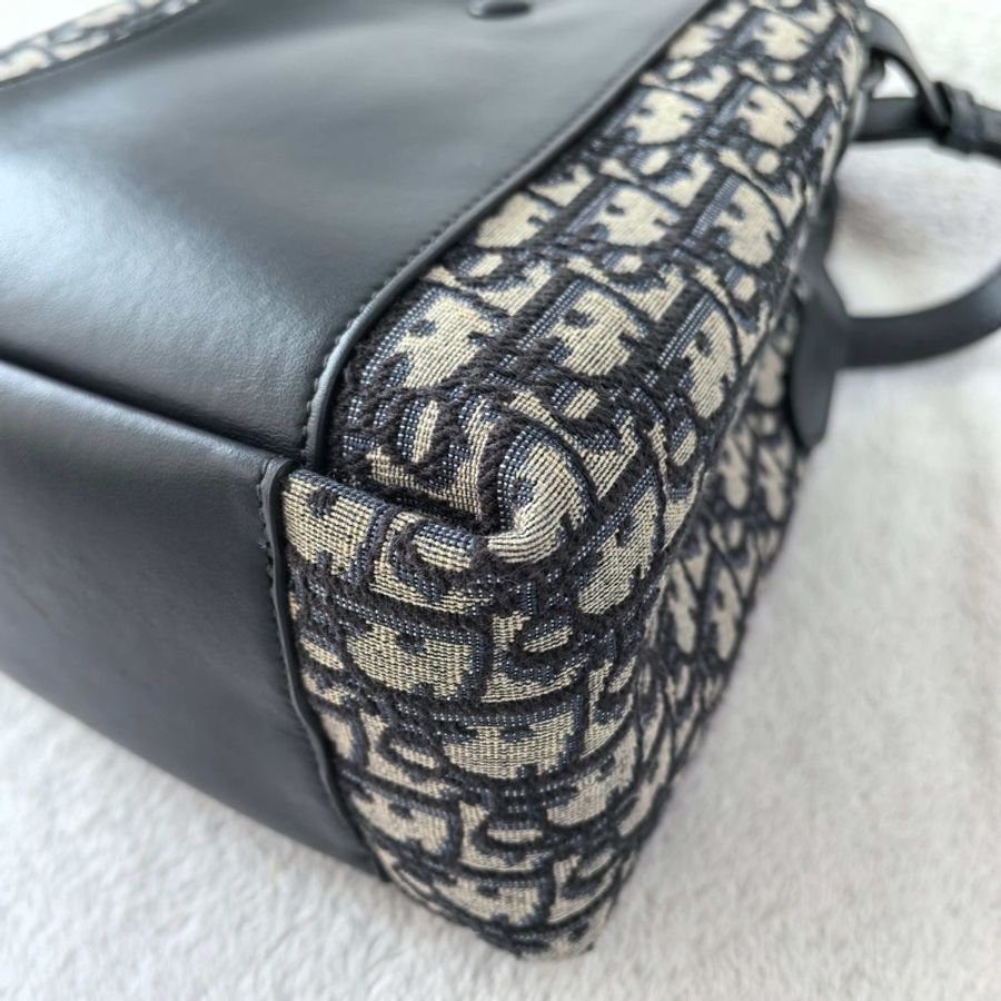 迪奧/Dior 小號 Signature 水桶包 藍色 Oblique 印花面料拼光滑牛皮革 手提包肩背包斜挎包 金扣-6