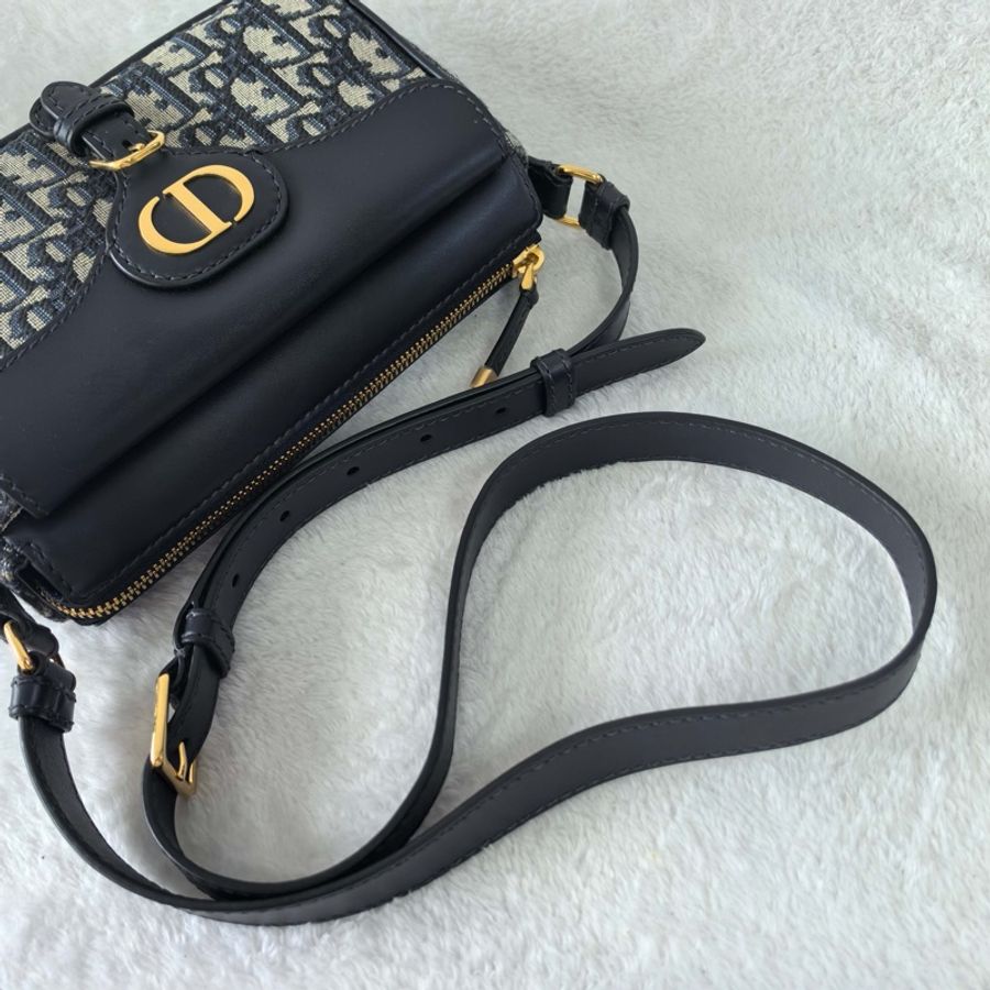 迪奧/Dior 小號 30 Montaigne Pocket 手袋郵差包 斜背包 藍色 Oblique 印花面料拼光滑牛皮革-7