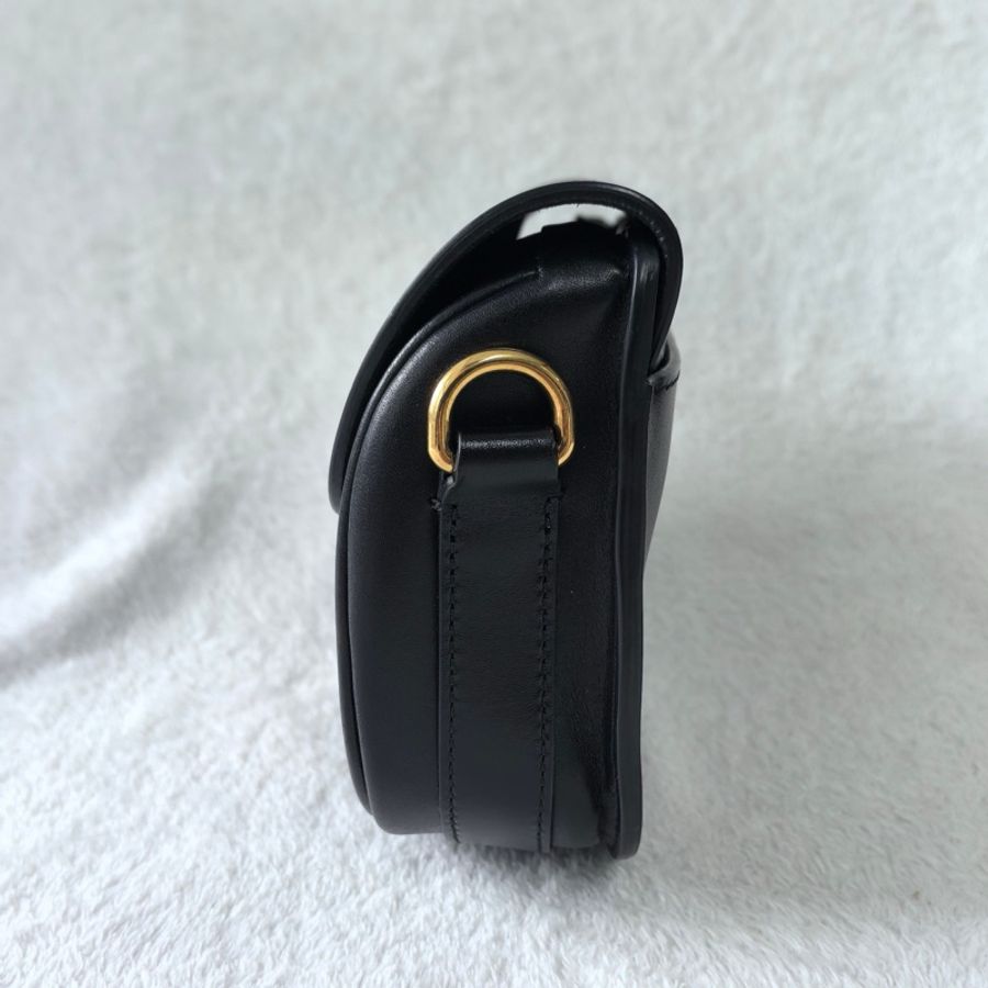 迪奧/Dior bobby 小號 黑色光面牛皮革 馬鞍包斜挎包肩背包 金扣-3