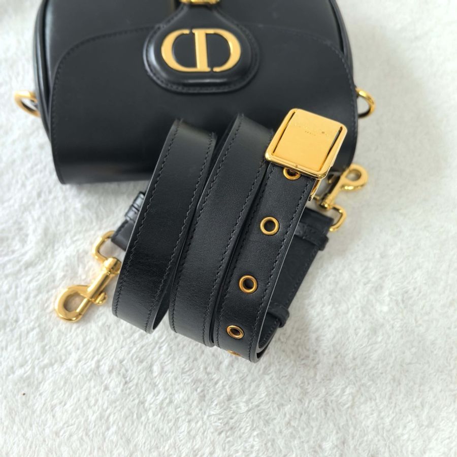 迪奧/Dior bobby 小號 黑色光面牛皮革 馬鞍包斜挎包肩背包 金扣-8