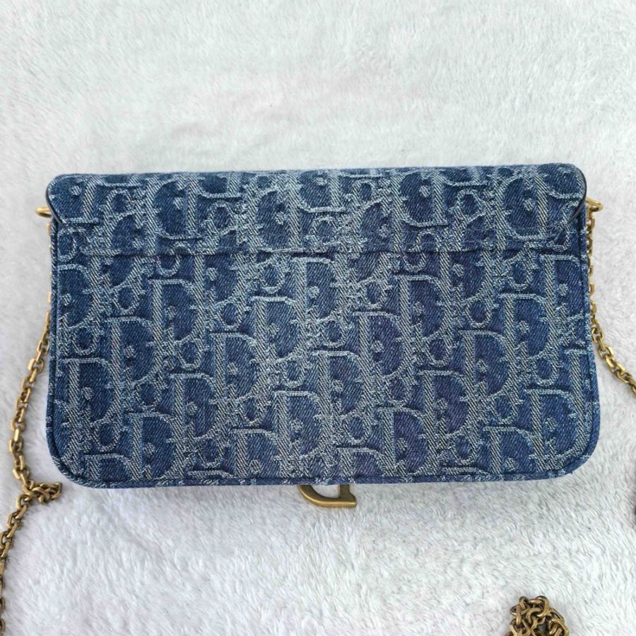Dior 迪奧 馬鞍 鏈條包斜背包 藍色老花 金扣-2