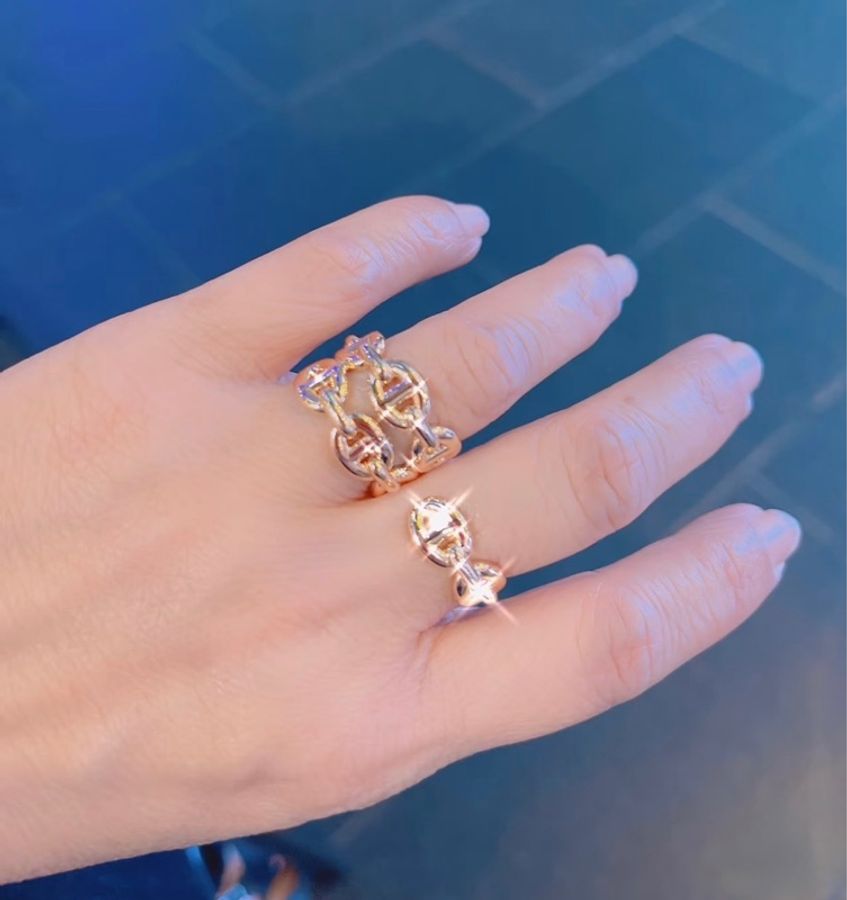 💖Hermes 純銀 雙排 豬鼻 戒指💖 55號 全新-2