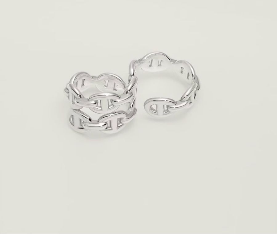 💖Hermes 純銀 雙排 豬鼻 戒指💖 55號 全新-3