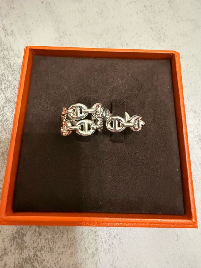 💖Hermes 純銀 雙排 豬鼻 戒指💖 55號 全新-4
